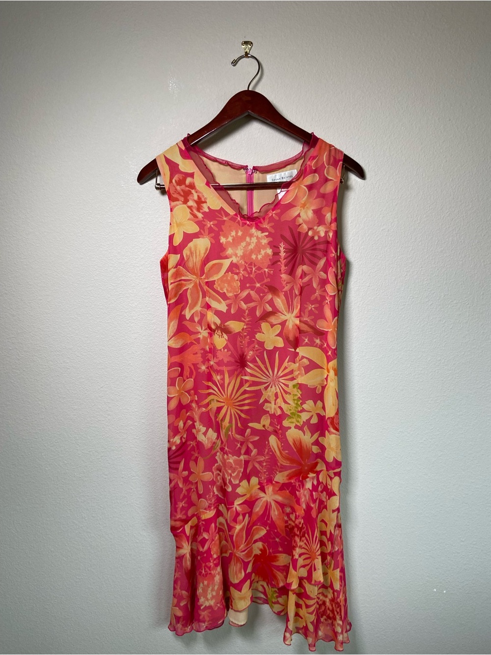 Vintage Susan Bristol Silk Floral Midi Dress Y2K Size 6